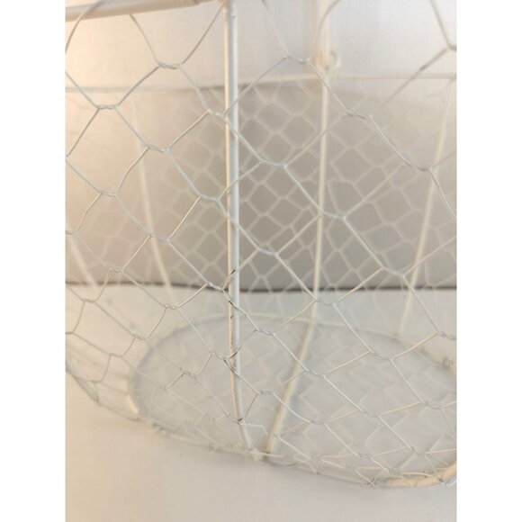 White Wire Mesh Basket With Wooden Handle Decorative Storage Home Organizer Farm - Picture 11 of 14